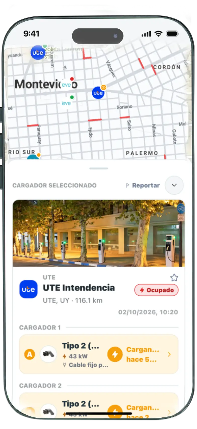 Mapa de cargadores y ficha de una estación en CarGO