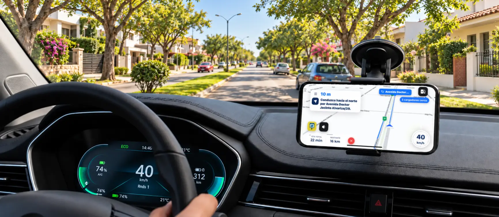 Pantallas del modo viaje de CarGO con planificación e información del recorrido